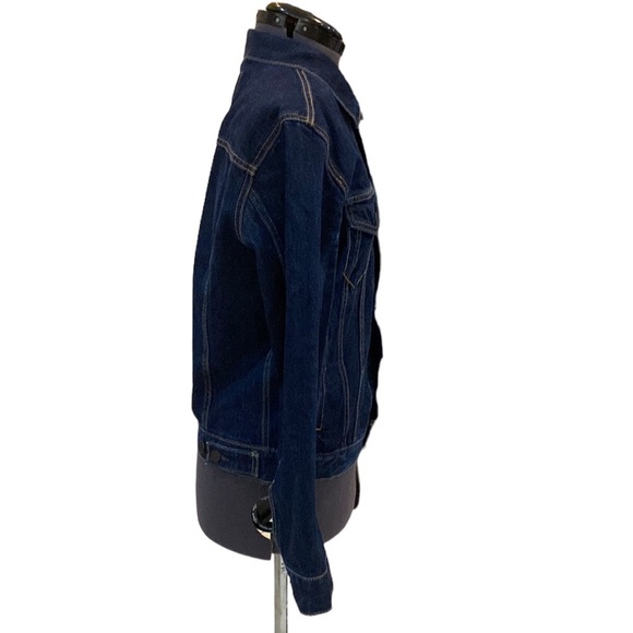 Levi’s Denim Trucker Jacket Dark Wash Long Sleeves Button Down Mock Neck - Picture 7 of 13